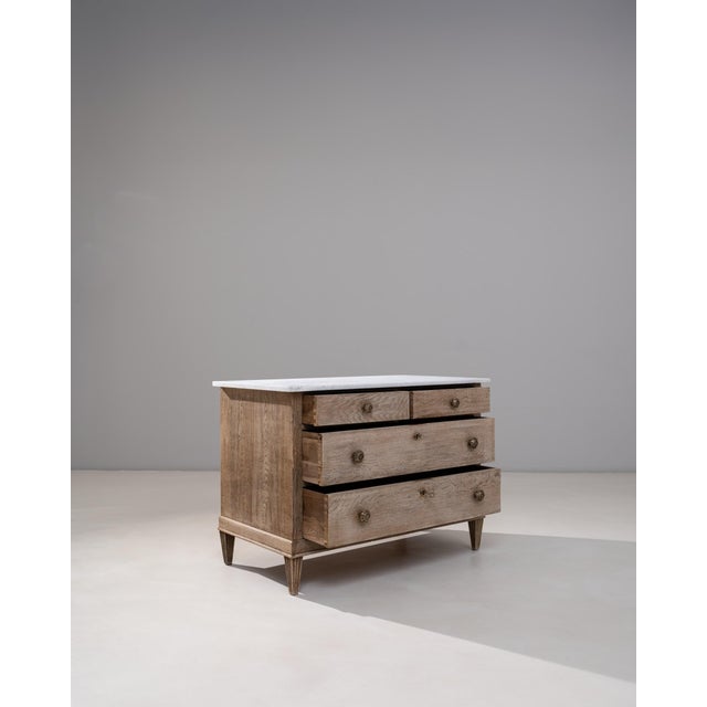 19th Century French Louis XVI Oak Chest of Drawers With Marble Top For Sale - Image 9 of 18