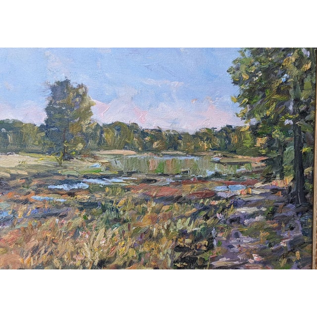 American Original Impressionist Landscape Oil Painting in an Ornate Giltwood Frame For Sale - Image 3 of 15