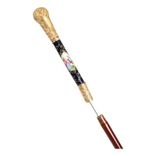 Antique French Gold Plated Sevres Porcelain Walking Sword Stick, 19th Century For Sale
