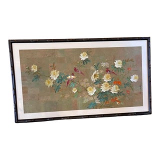Mid 20th Century Monumental Pair of Mid-Century Chinoiserie Bird & Floral Paintings on Cork - Framed For Sale