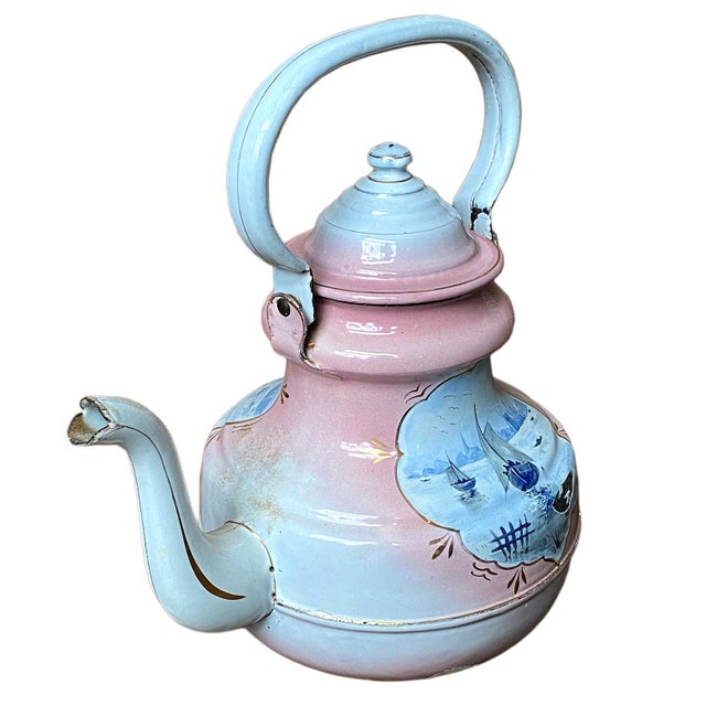 Hand painted vintage enameled kettle.