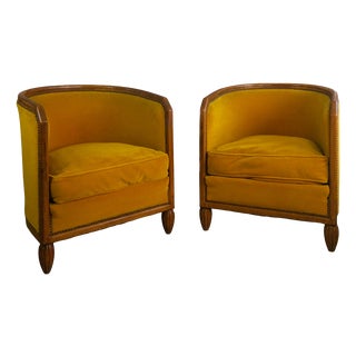 Art Deco Barrel Chairs in Velvet, 1930, Set of 2 For Sale