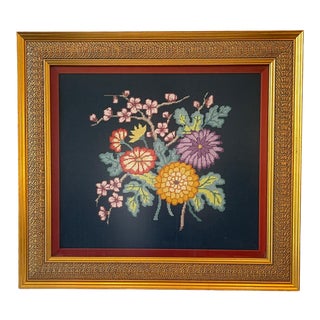 Early 20th Century Floral Motif Needle Point Wall Art Framed For Sale
