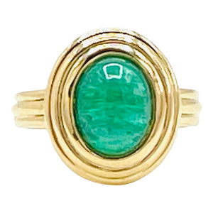 Emerald Oval Cabochon Ring in 18k Yellow Gold, Size 6.25