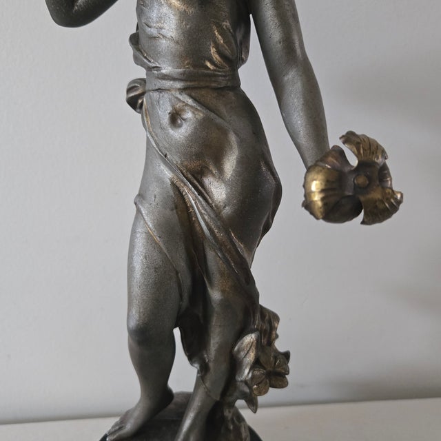 Antique Julian Causse (French, 1869-1914) Pervenche Spelter Sculpture Signed For Sale - Image 6 of 13