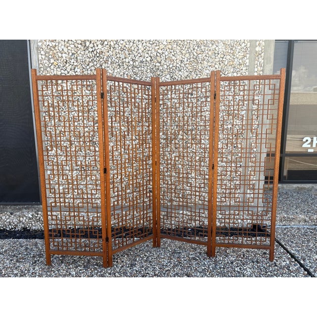 Mid 20th Century Teak Four Panel Room Divider Screen For Sale - Image 9 of 13