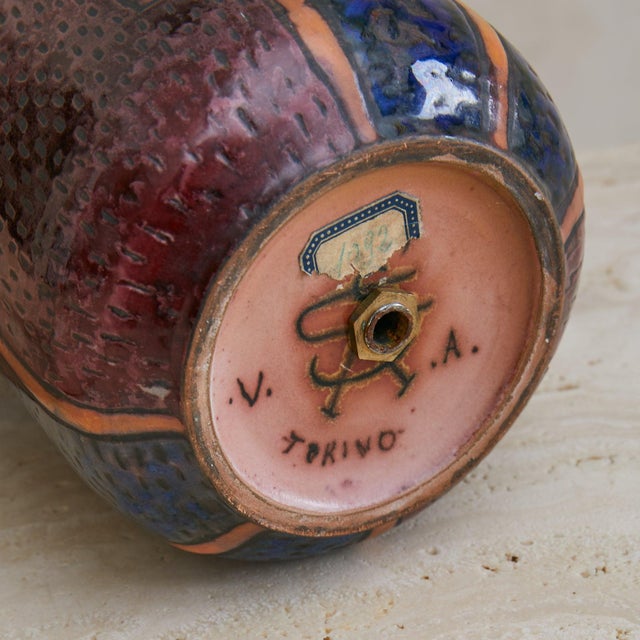 Textile Italian Patterned Ceramic Table Lamp with Shade, 1990s For Sale - Image 7 of 7