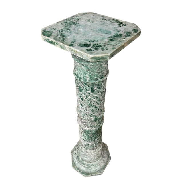 Early 20th Century An Early 20th Century Green Varigated Marble Column With Reeded Bands and Octagonal Base For Sale - Image 5 of 12