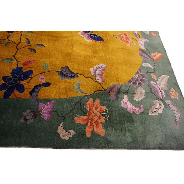 1920s Orange Floral Modern Antique Chinese Art Deco Carpet 9' X 11' 6" Handknotted Wool Rug For Sale In New York - Image 6 of 9