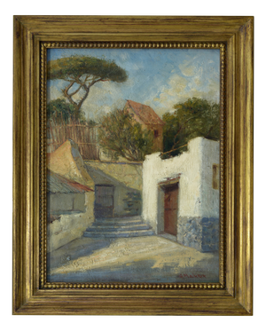 Alfredo Mahieux, An Afternoon in Forio Di Ischia, 1949, Oil on Panel, Framed
