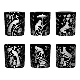 ARTEL Chinoiserie Collection Double Old Fashioned Glasses in Black, Set of 6 For Sale