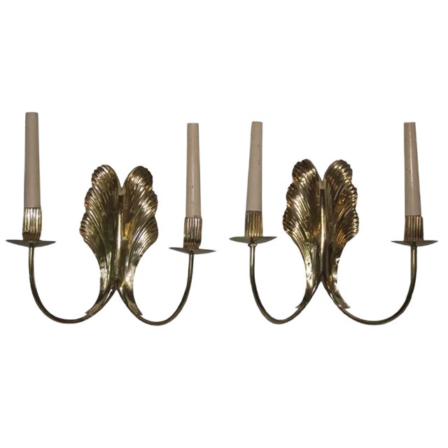 Mid-Century Brass Sculptural Wall Sconces, Set of 2 For Sale