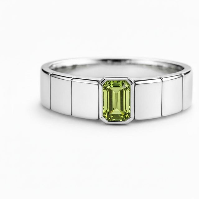 SIlver, Gold Round Peridot Ring For Men's. Mens Solitaire Peridot Ring. Emerald Cut Peridot Ring. Metal: 925 silver plus...