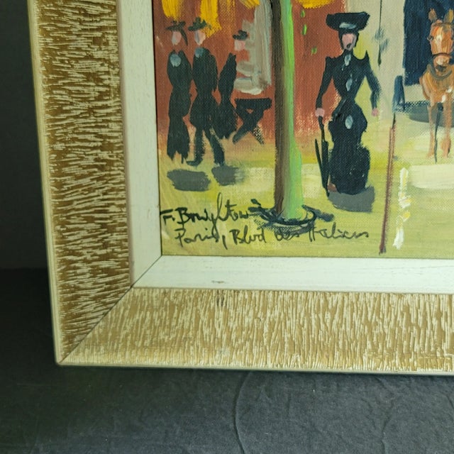 White Vintage Mid Century Modern French Cityscape Oil Painting on Board Framed Signed For Sale - Image 8 of 9