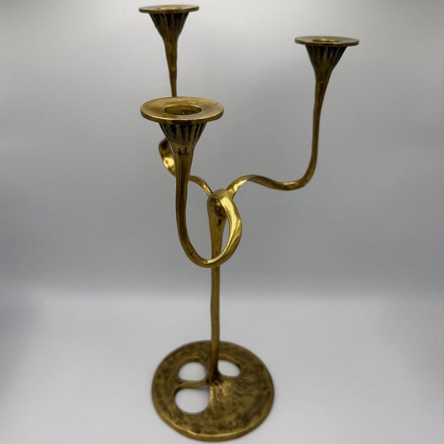 Large Three-Light Candlestick in Brass by Kurt Jesch for Fratelli Tonini, Italy, 1960s For Sale - Image 6 of 16