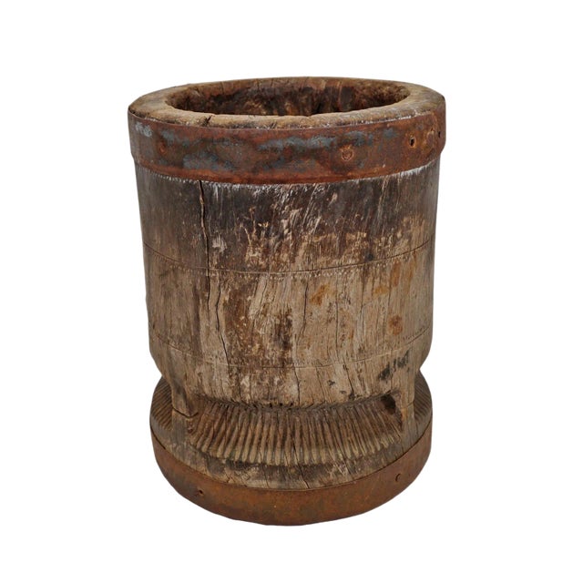 1920s Old India Wood Pestle Pot For Sale