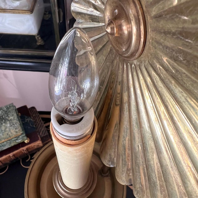 1960s Monumental unlacquered brass Holzheimer lamp with shield shade // Hollywood regency brass lamp // midcentury lamp // glamorous //accent lamp For Sale - Image 10 of 10