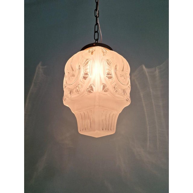 Art Deco Pendant Light in Frosted Clear Glass, 1930s For Sale - Image 6 of 15