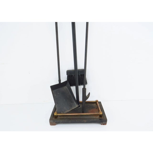 Metal Vintage Art Deco Inspired Solid Brass and Iron 4-Piece Fireplace Tool Set For Sale - Image 7 of 13
