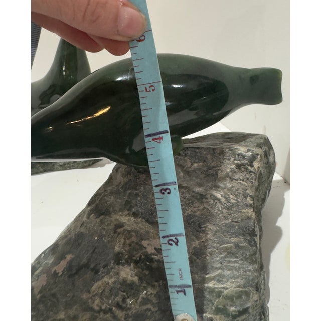 Pair 1980 Canadian Nephrite Jade Marine Sculptures, Signed S. Sandburg For Sale - Image 13 of 14