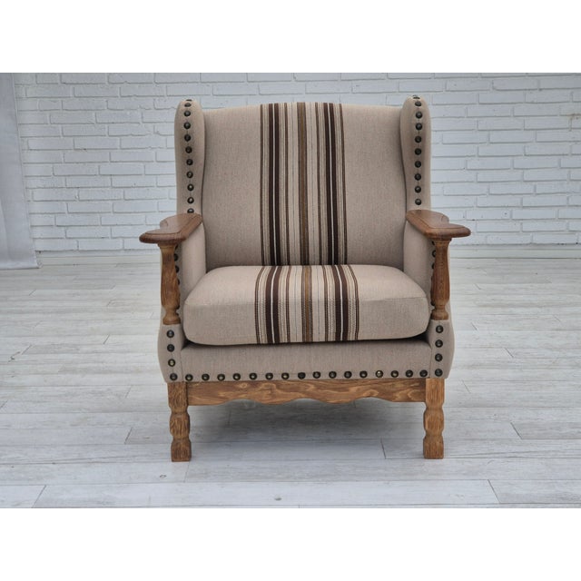 Mid-Century Modern Danish Armchair in Furniture Wool Fabric & Oak Wood, 1970s For Sale - Image 3 of 18
