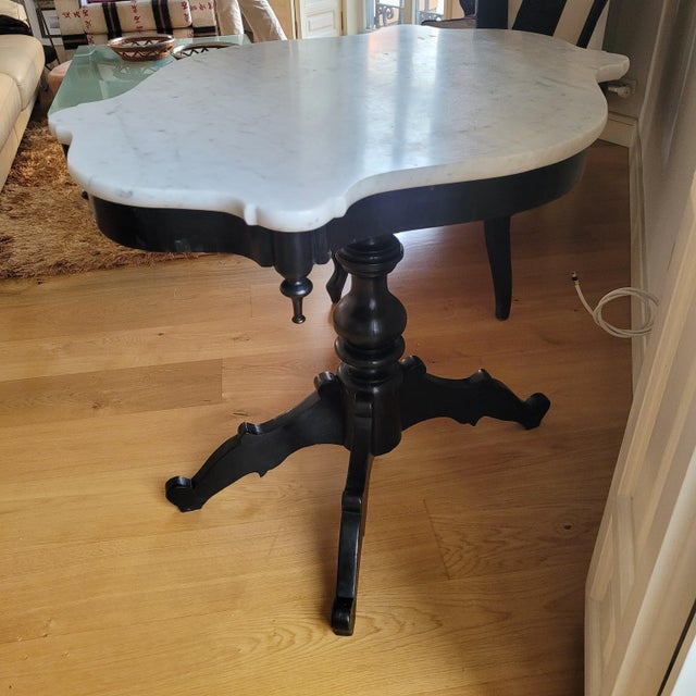 Alfonsine Galápago Table in Ebonized Wood with Marble Top, 1930s For Sale - Image 16 of 18