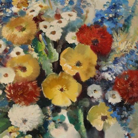 A beautiful floral oil painting by R. Faber on canvas. Painted in the early 20th century. Overall, in good condition with...