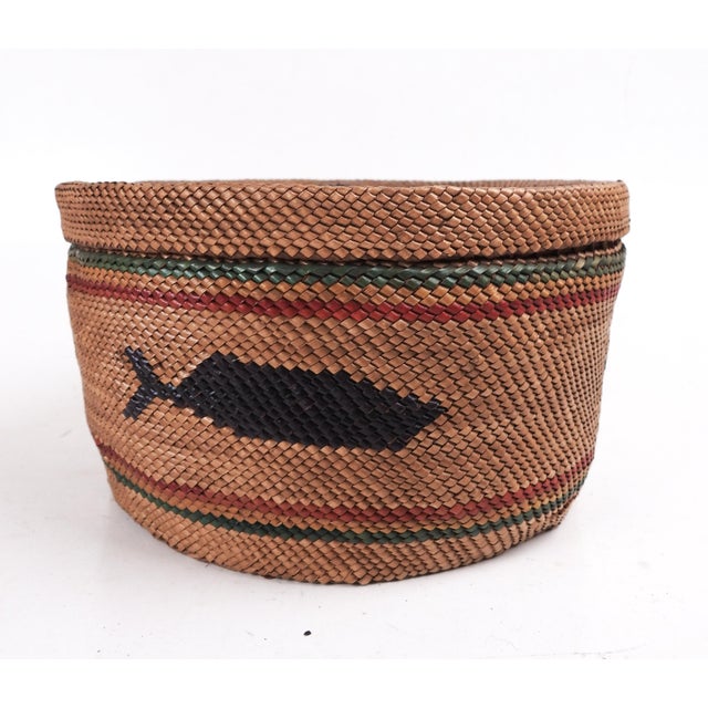 Rustic Makah Lidded Basket Whale Whaling Motif For Sale - Image 3 of 9