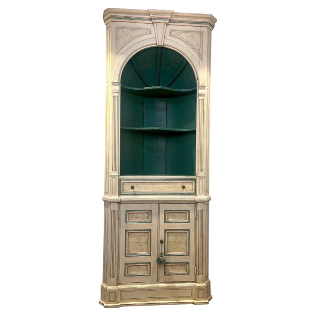 Mid 20th Century Corner Cupboard with Domed Interior Painted and Faux Marbleized Ivory and Green For Sale - Image 15 of 18