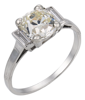 1920s Art Deco Gia 2.19 Carat Diamond Platinum Engagement Ring, Size 7