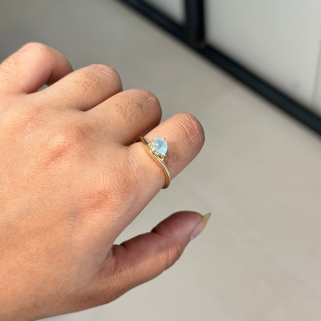 Natural 1ct Paraiba Tourmaline Soltaire Ring Size 5.5 Wave Band in 18k Solid Gold For Sale - Image 9 of 18