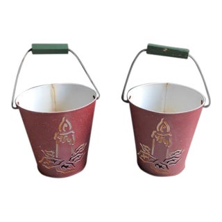 Vintage Christmas Holiday Candle Tin Pails, a Pair For Sale