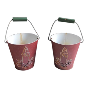 Vintage Christmas Holiday Candle Tin Pails, a Pair