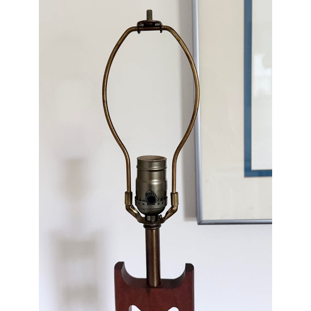 Mid-Century Modern Sculptural Cutout Walnut Table Lamps - Pair For Sale - Image 10 of 12