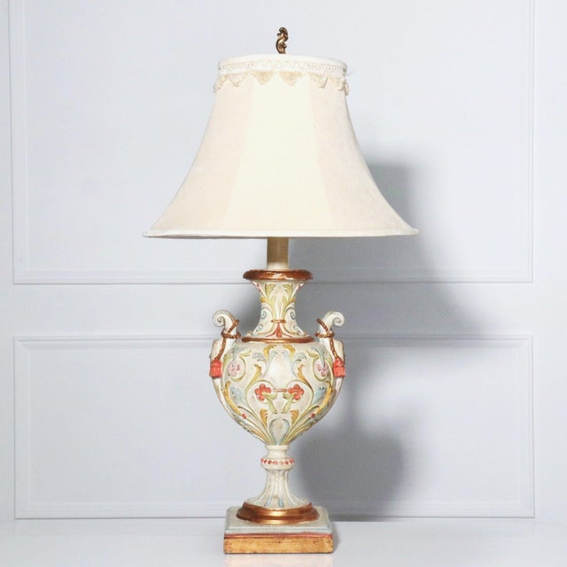 Venetian Carved Polychrome & Giltwood Tasseled Urn Lamp For Sale - Image 10 of 10