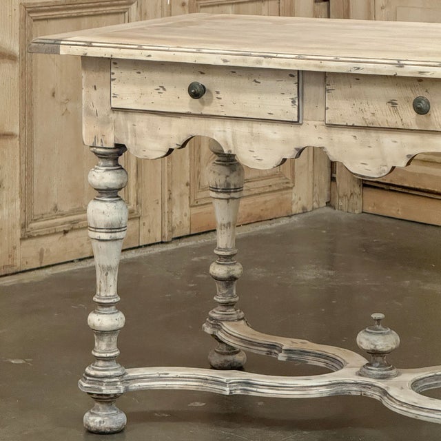 Dutch Stripped Sycamore Writing Table With 2 Drawers and Turned Legs For Sale - Image 13 of 18