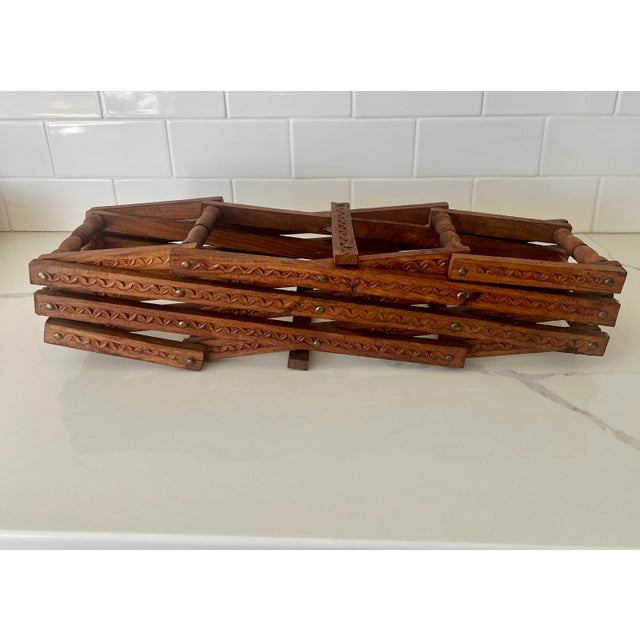 Mid 20th Century Vintage Hand Carved Folding Wood Wine Rack For Sale - Image 5 of 6