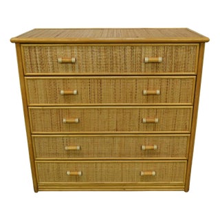 Italian Chest of Drawers in Wicker and Bamboo, 1970s For Sale