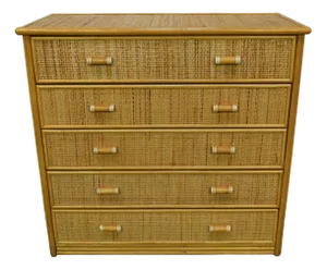 Italian Chest of Drawers in Wicker and Bamboo, 1970s