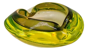 1960s Large Ashtray in Uranium Murano Glass. Made in Italy.