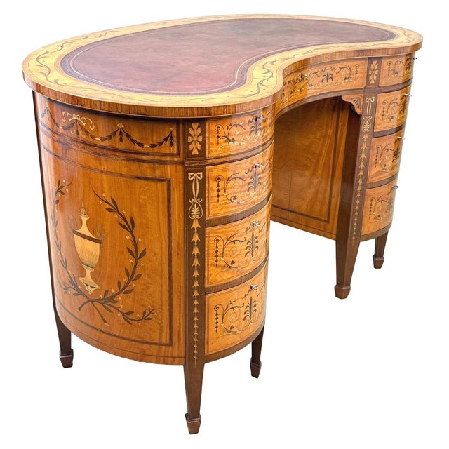 Wood Kidney-Shaped Satinwood Desk from Edwards & Roberts, Late 19th Century For Sale - Image 7 of 15