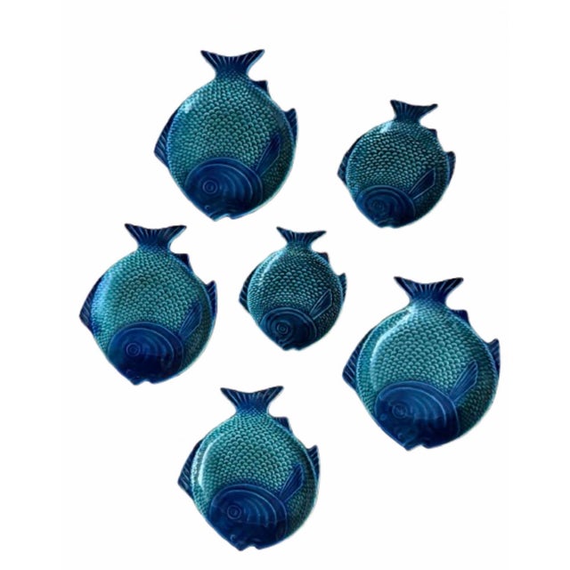 Ceramic Vintage Portuguese Majolica Olfaire Fish Shaped Serving Dishes. Set of 6 For Sale - Image 7 of 10