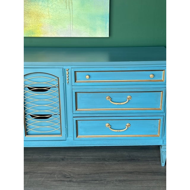 Late 20th Century Mid-Century Neoclassical Style Sky Blue Dresser For Sale - Image 10 of 14