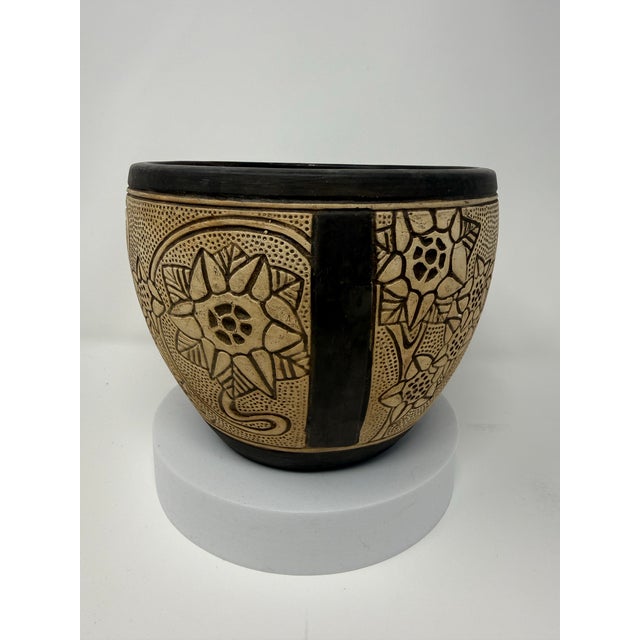 1910s Antique Weller Burntwood Arts & Crafts Floral Pottery Jardiniere, Circa 1910 For Sale - Image 5 of 12