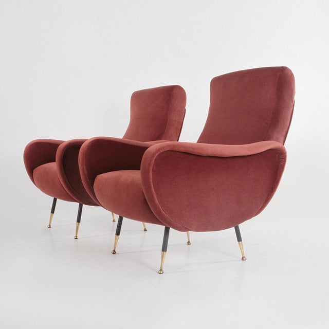 Italian Armchairs in Brick Red Velvet, 1960s, Set of 2 For Sale - Image 8 of 13