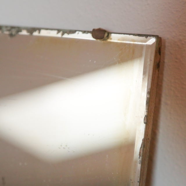 Farmhouse Primitive Antique Bathroom Mirror With Beveled Edge and Rich Patina on Wood Frame For Sale - Image 3 of 18