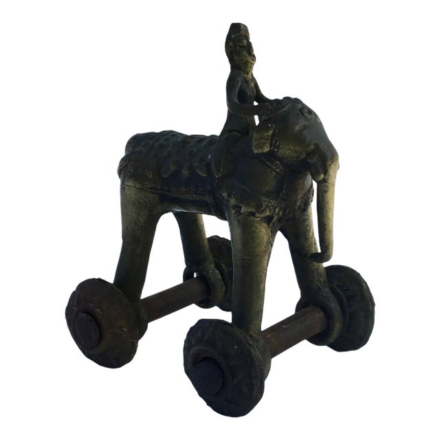 1970s Brass Elephant on Wheels Figurine - For Sale