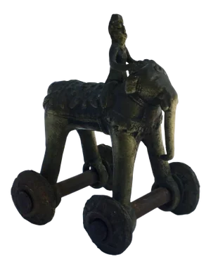 1970s Brass Elephant on Wheels Figurine -