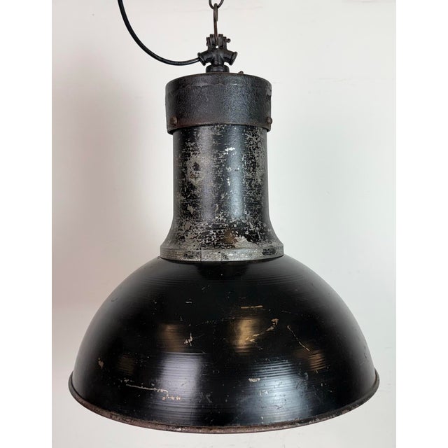 Large Industrial Black Factory Pendant Lamp with Cast Iron Top from Elektrosvit, 1950s For Sale - Image 6 of 18