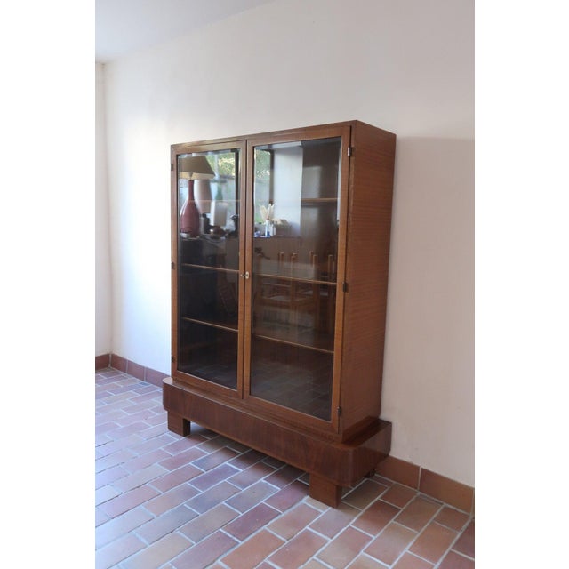 Mid-Century Modern Glazed Walnut Bookcase with Stepped Plinth Base, 1960s For Sale - Image 3 of 18